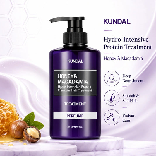 KUNDAL Honey & Macadamia Hydro-Intensive Protein Premium Hair Treatment 500ml | ماسك علاج الشعر بالعسل والمكاديميا للشعر الجاف والتالف