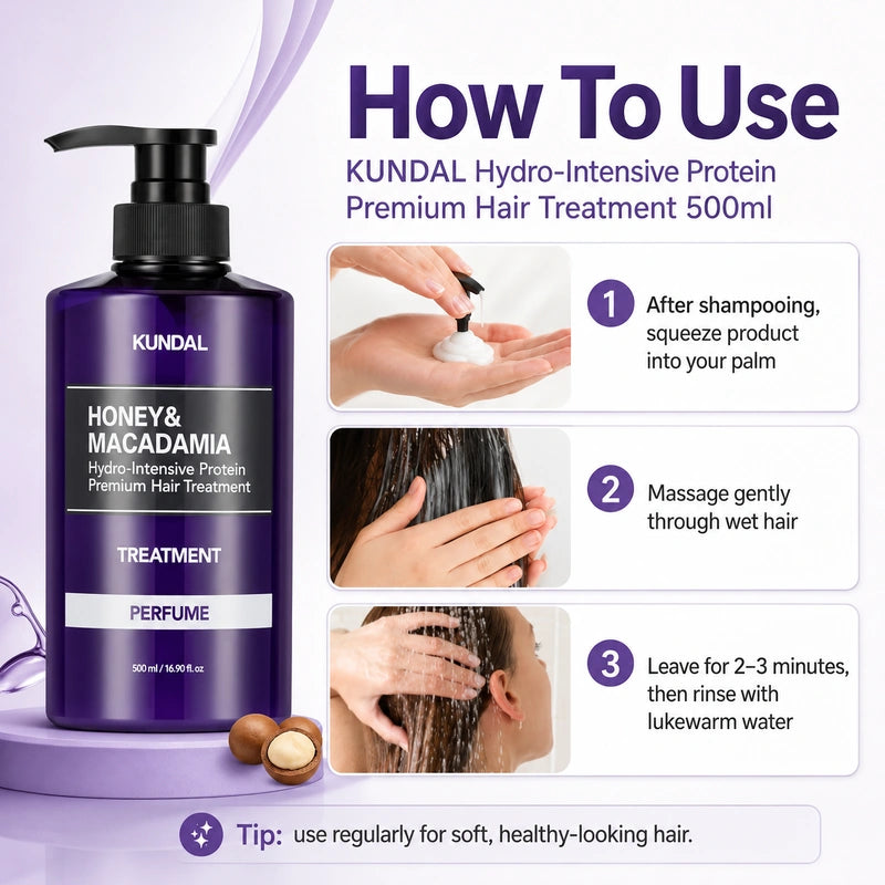 KUNDAL Honey & Macadamia Hydro-Intensive Protein Premium Hair Treatment 500ml | ماسك علاج الشعر بالعسل والمكاديميا للشعر الجاف والتالف