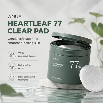 Anua Heartleaf 77 Clear Pad – Daily Exfoliating Toner Pads للبشرة الدهنية والمسام