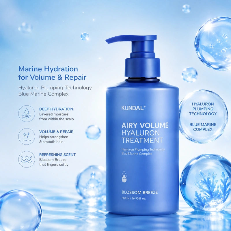 KUNDAL Airy Volume Hyaluron Treatment Blossom Breeze 500ml | علاج ترطيب وتكثيف الشعر