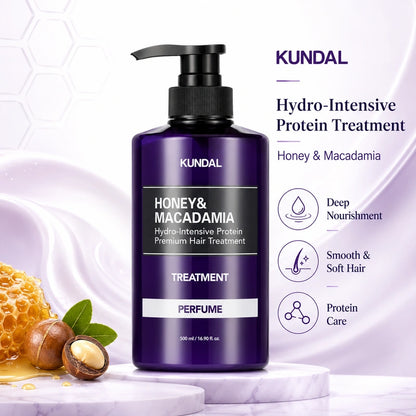 KUNDAL Honey & Macadamia Hydro-Intensive Protein Premium Hair Treatment 500ml | ماسك علاج الشعر بالعسل والمكاديميا للشعر الجاف والتالف