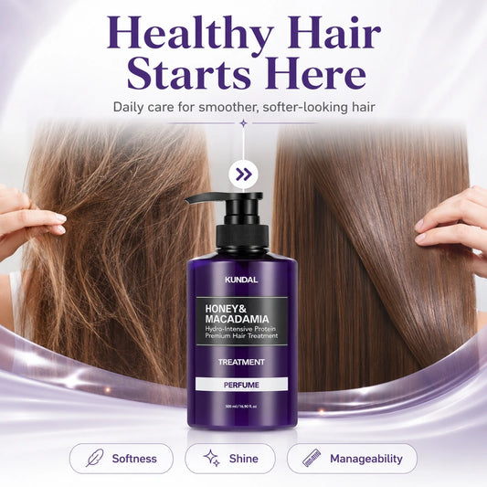 KUNDAL Honey & Macadamia Hydro-Intensive Protein Premium Hair Treatment 500ml | ماسك علاج الشعر بالعسل والمكاديميا للشعر الجاف والتالف