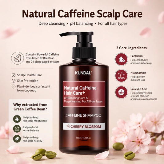 KUNDAL Natural Caffeine Hair Care+ Shampoo Cherry Blossom 500ml | شامبو كافيين للعناية بفروة الرأس والشعر