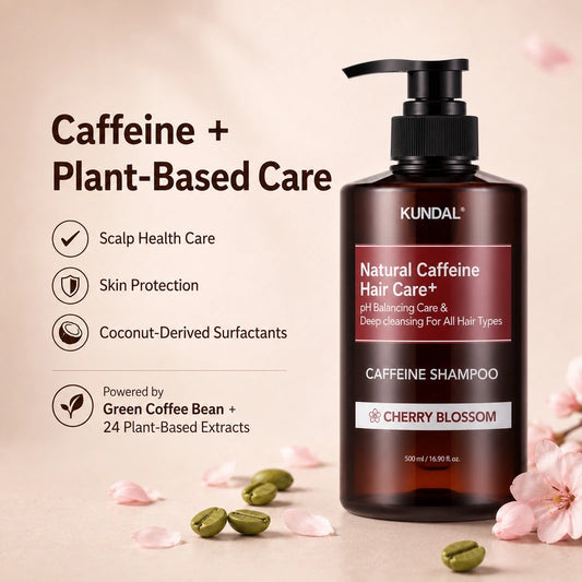 KUNDAL Natural Caffeine Hair Care+ Shampoo Cherry Blossom 500ml | شامبو كافيين للعناية بفروة الرأس والشعر