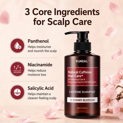 KUNDAL Natural Caffeine Hair Care+ Shampoo Cherry Blossom 500ml | شامبو كافيين للعناية بفروة الرأس والشعر