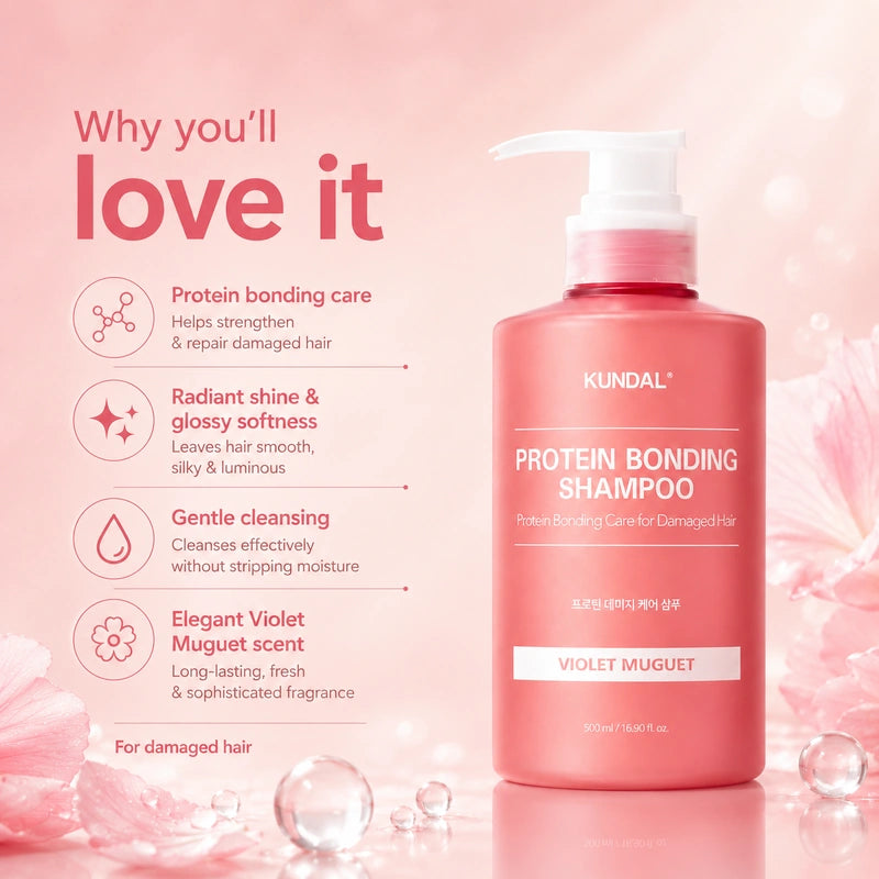 KUNDAL Protein Bonding Shampoo Violet Muguet 500ml | شامبو بروتين للشعر التالف والجاف