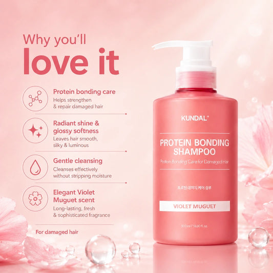 KUNDAL Protein Bonding Shampoo Violet Muguet 500ml | شامبو بروتين للشعر التالف والجاف