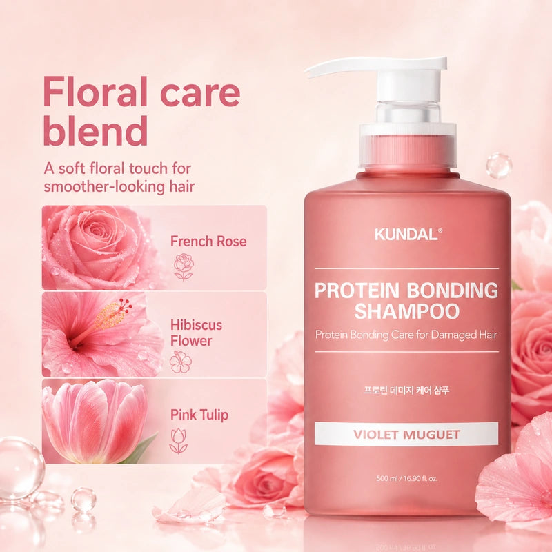 KUNDAL Protein Bonding Shampoo Violet Muguet 500ml | شامبو بروتين للشعر التالف والجاف