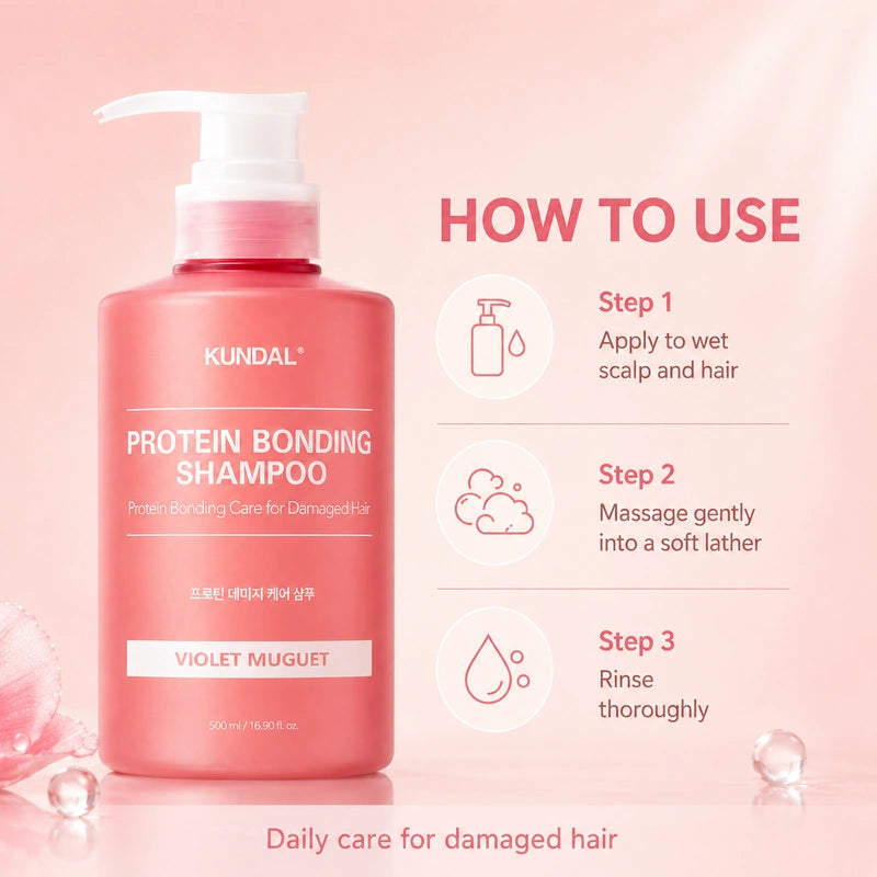 KUNDAL Protein Bonding Shampoo Violet Muguet 500ml | شامبو بروتين للشعر التالف والجاف