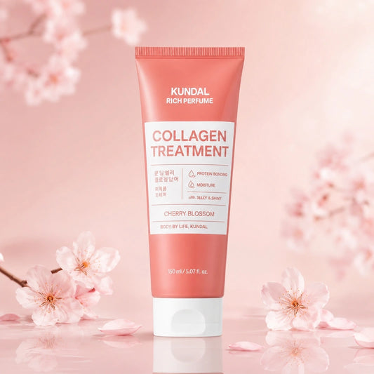 KUNDAL Rich Perfume Collagen Treatment Cherry Blossom 150ml – Hair Moisturizing Treatment for Silky & Shiny Hair | علاج كولاجين للشعر برائحة Cherry Blossom