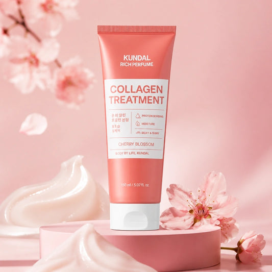KUNDAL Rich Perfume Collagen Treatment Cherry Blossom 150ml – Hair Moisturizing Treatment for Silky & Shiny Hair | علاج كولاجين للشعر برائحة Cherry Blossom
