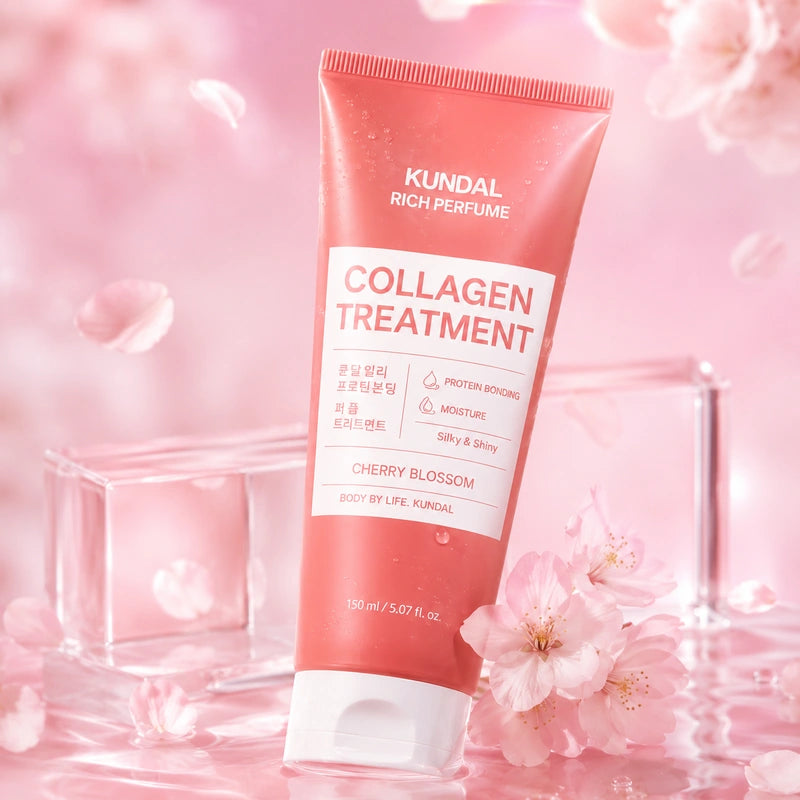 KUNDAL Rich Perfume Collagen Treatment Cherry Blossom 150ml – Hair Moisturizing Treatment for Silky & Shiny Hair | علاج كولاجين للشعر برائحة Cherry Blossom