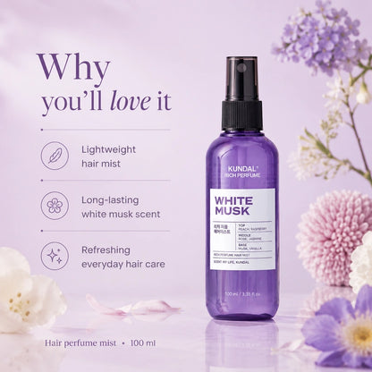 Kundal White Musk Rich Perfume Hair Mist 100ml | بخاخ عطر للشعر وايت مسك